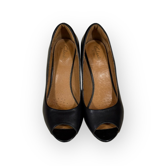 Clark’s Indigo Wessex Eider Black Leather Peep Toe Pump Shoes 6M - Picture 8 of 11